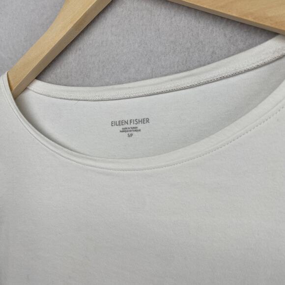 EILEEN FISHER Top S Stretch Organic Cotton Jersey Round Neck 3/4 Sleeve White - Picture 2 of 10